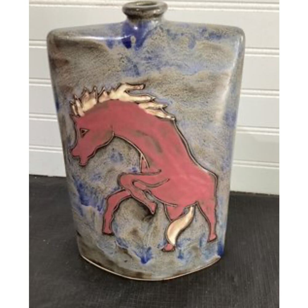 Mara Signed LE Decanter/Vase, Horses, Folk Art, Pottery Sculpture Mexico Rare